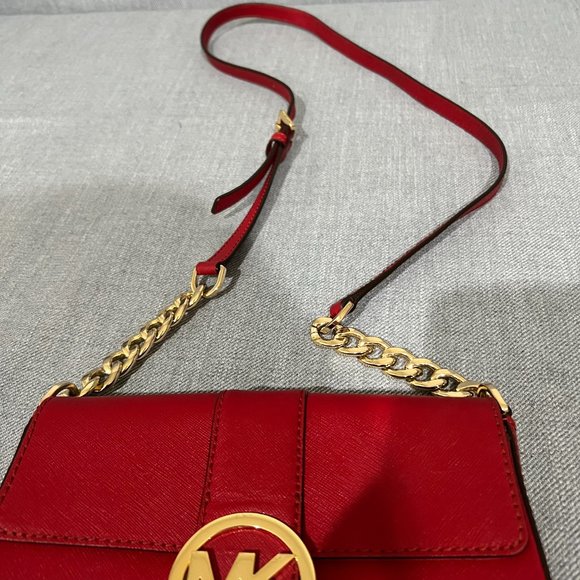 Michael Kors Red Leather Messenger Purse - Picture 4 of 14